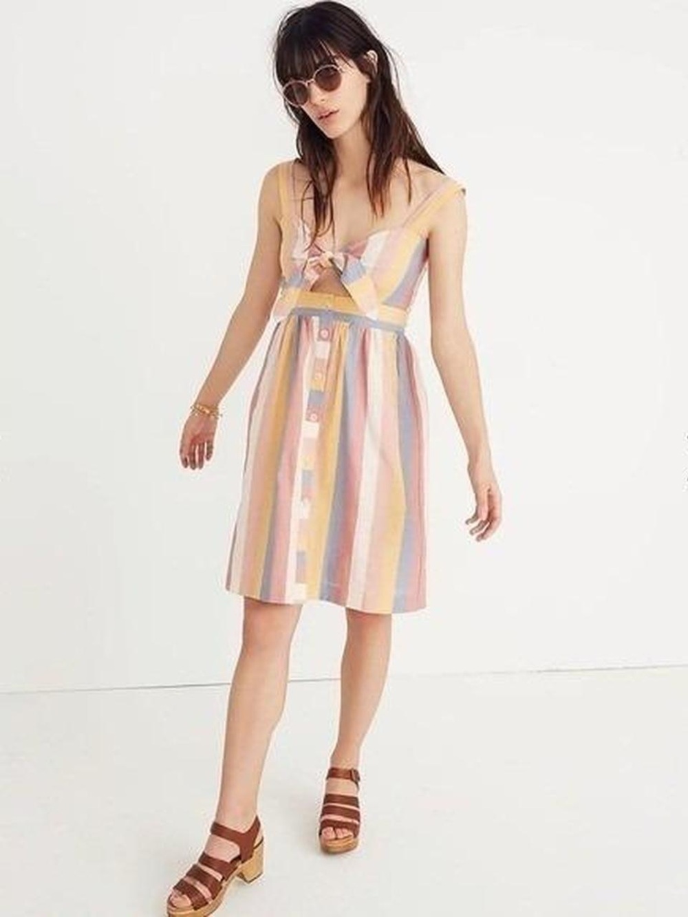 Madewell Tie-Front Cut-Out Dress in Sherbert